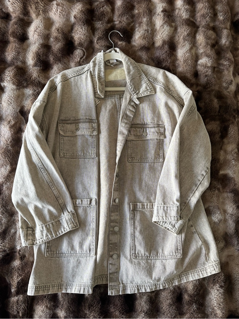 Men's Oversized Beige Denim Jacket - Casual Utility Coat
